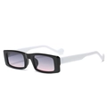 Retro rectangle sunglasses featuring black frames with wavy white temples and gradient lenses - C04 Glossy Black Grey Pink Lens