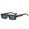 Retro square sunglasses in dark green frame and leopard tortoise shell pattern temples - C03 Dark Green Grey Lens