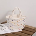 Borsa a mano in corda di cotone fatta a mano con righe arcobaleno e pompon colorati per mare - Cesto in Corda Intrecciata Multicolore