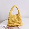 Yellow hand-woven cotton thread tote bag with hollow grid mesh design for summer - Yellow