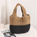 Borsa tote minimalista in paglia con design bicolore per vacanze al mare - Stile Giapponese Bicolore