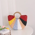 Borsa a mano in paglia arcobaleno con strisce colorate e manici rotondi per la spiaggia - Arcobaleno Rosso