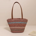 Grande borsa in paglia a righe con motivi a onde colorate e manici in pelle sottili - Strisce Rosa