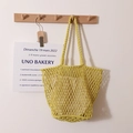Handgefertigte gewebte Baumwolltasche mit minimalistischem Netzdesign für Strandurlaub - Gelb (Mit Innentasche)