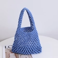 Summer fashion blue hand-woven cotton rope mesh bag with minimalist Korean lazy style - Blue
