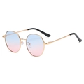 Modern round sunglasses with gold metal frame and blue-pink gradient lenses - C04 Blue & Pink Gradient
