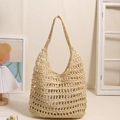 Ausschnitt Strohhandtasche in Creme-Beige mit Innenfutter für den Strandurlaub - Beige (Mit Futter)