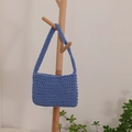 Handmade light blue crochet cotton shoulder bag in a minimalist bohemian style - Blue
