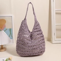 Purple hollow woven tote bag with internal pouch and shoulder straps for beach vacation - Purple (With Lining)