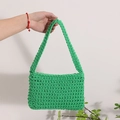 Handmade grass green crochet knit shoulder bag crafted from thick cotton cord - Green