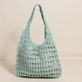Mint green hollow crochet tote bag with inner lining for beach and summer vacations - New Blue (With Lining)