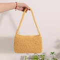 Handmade bright yellow woven shoulder bag with thick cotton texture and braided handle - Yellow