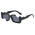 Trendy irregular square black sunglasses with unique circular hole cut-out design - Black