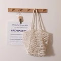 Handgefertigte cremeweiße Baumwoll-Stricktasche mit minimalistischem Hohlnetz-Design - Beige (Mit Innentasche)