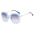 Modern oversized square sunglasses with translucent light blue frames and purple gradient lenses - C03 Blue Frame Double Grey
