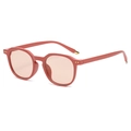 Retro square pink sunglasses for men and women with gold stud accents in 45-degree view - Pinkish Brown