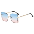Fashion oversized square rimless sunglasses with blue-pink gradient and diamond accents - C03 Blue Pink