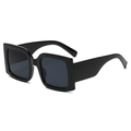Classic large square black frame sunglasses with thick temples and dark grey lenses - C01 Glossy Black Grey