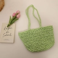Minimalist light green hollow woven straw beach tote bag with thin shoulder straps - Green
