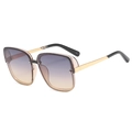 Square gradient oversized sunglasses with gold metal temples and blue-amber lenses - C02 Gradient Grey Brown