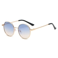 Modern round sunglasses with gold metal frame and blue-yellow gradient lenses - C05 Blue & Yellow Gradient