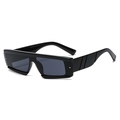 Detail showing thick black rectangular frame and parallel relief lines on the sunglasses - Black