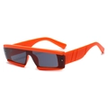 Fashionable oversized rectangular sunglasses with bright orange frame and grey lenses - Orange