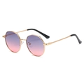 Fashionable polygon sunglasses with gold metal frame and purple-to-pink gradient lenses - C06 Purple & Pink Gradient