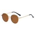 Fashionable polygon metal frame sunglasses with gold finish and brown gradient lenses - C03 Gold Frame Tea Lens