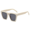 Moderne vierkante zonnebril in crème beige met dik montuur en donkere glazen - Beige Montuur Grijze Glazen
