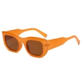 Retro rectangular sunglasses with bright orange frames and wide temples in a 45-degree view - Orange Frame Brown Lens