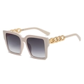 Chic oversized square cream white sunglasses with golden chain temples and gradient lenses - Beige