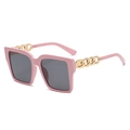 Retro oversized square sunglasses with pink frames and bold gold chain temples - Pink