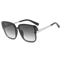 Square fashion sunglasses with black frame, gray gradient lenses and silver metal temples - C01 Shiny Black Gradient Grey Lens