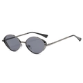 Steampunk Oval-Sonnenbrille mit dunkelgrauem Metallrahmen und Rautenmuster-Bügeln - Gunmetal Rahmen Graue Gläser