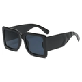 Chunky black square oversized sunglasses with textured wide temples and dark lenses - C01 Black