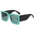 Retro square mint green sunglasses with wide black temples and dark grey lenses - Blue