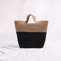 Borsa tote intrecciata bicolore kaki e nera, ideale per le vacanze al mare e lo stile estivo - Avena