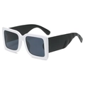 Oversized square sunglasses in bold black and white contrast frame with wide temples - C06 White Frame Black Temple
