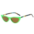 Retro small cat eye sunglasses with neon green frame, brown lenses and tortoiseshell temples - Green Frame Tea Lens