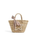 Handmade straw beach bag with shell star embroidery and a decorative gingham ribbon - Natural Straw Star