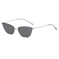Fashion rimless cat-eye sunglasses with dark gray lenses and slim silver metal temples - Black (C01)