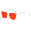 Fashion rimless cat-eye sunglasses with vibrant orange lenses and silver metal frames - Red (C03)