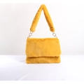 Chic yellow plush leopard print crossbody bag with soft faux fur and gold metal rings - Yellow