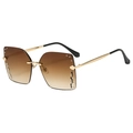 Fashion square oversized rimless sunglasses with gradient brown lenses and crystal details - C04 Brown Gradient