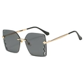 Fashion rimless square sunglasses in dark gray with gold metal and rhinestone accents - C01 Black