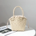 Borsa tote in paglia color crema intrecciata a mano con fodera interna per le vacanze estive - Beige