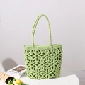 Handmade green crochet woven tote bag with hollow flower patterns for summer beach holidays - Green
