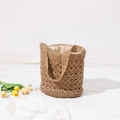 Handgefertigte Strohbeuteltasche mit Blumenmuster und Schultergurt für den Sommer-Strandurlaub - Braun