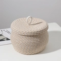 Two-tone cotton rope storage basket with lid and handle for home organization - Natural Spliced